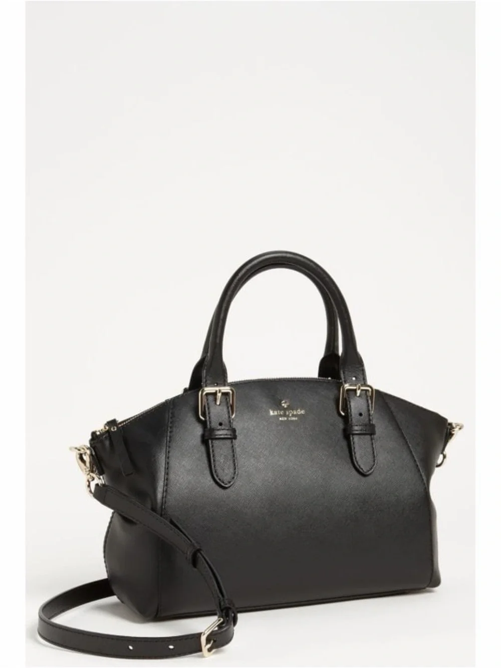 kate spade black leather double-handle satchel with gold hardware. Gift. NWT